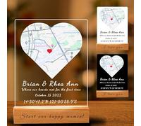 Personalised first date map, Our First Date plaque, First day map, LED Night Light Lamp for Special Day, Wife anniversary, Girlfriend's gift,where we met (M-Plaque)