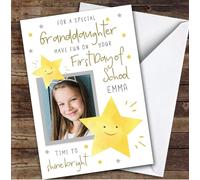 Personalised First Day At School Card For Granddaughter Photo Stars | Custom Greetings Card For First Day At School Any Text Inside & Out