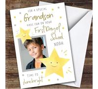 Personalised First Day At School Card For Grandson Photo Stars | Custom Greetings Card For First Day At School Any Text Inside & Out