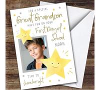 Personalised First Day At School Card For Great Grandson Photo Stars | Personalized Custom Unique Greetings Card For First Day At School Any Text Inside & Out