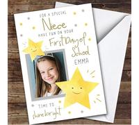 Personalised First Day At School Card For Niece Photo Stars | Custom Greetings Card For First Day At School Any Text Inside & Out