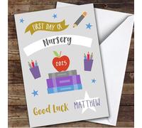Personalised First Day Of Nursery Card For Anyone Secondary Grey | Personalized Custom Unique Greetings Card For First Day Of Nursery Any Text Inside & Out