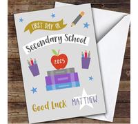 Personalised First Day Of School Card For Anyone Secondary Grey | Custom Greetings Card For First Day Of School Any Text Inside & Out