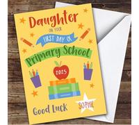 Personalised First Day Of School Card For Daughter Primary Yellow | Custom Greetings Card For First Day Of School Any Text Inside & Out
