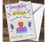 Personalised First Day Of School Card For Daughter Secondary Grey | Custom Greetings Card For First Day Of School Any Text Inside & Out