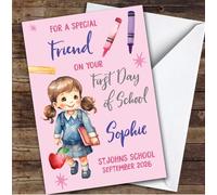 Personalised First Day Of School Card For Friend School Card For Girl Pink | Custom Greetings Card For First Day Of School Any Text