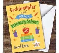 Personalised First Day Of School Card For Goddaughter Primary Yellow | Personalized Custom Unique Greetings Card For First Day Of School Any Text Inside & Out