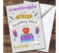 Personalised First Day Of School Card For Granddaughter Secondary Grey | Custom Greetings Card For First Day Of School Any Text Inside & Out