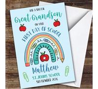 Personalised First Day Of School Card For Great Grandson Rainbow Pencil Blue | Personalized Custom Unique Greetings Card For First Day Of School Any Text