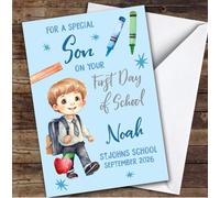 Personalised First Day Of School Card For Son School Card For Boy Blue | Personalized Custom Unique Greetings Card For First Day Of School Any Text Inside & Out