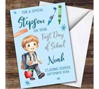 Personalised First Day Of School Card For Stepson School Card For Boy Blue | Personalized Custom Unique Greetings Card For First Day Of School Any Text