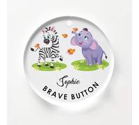 Personalised First Day of School Gift Acrylic Brave Button, Back To School Worry Anxiety Gift Keepsake Presents For Nursery Preschool Kids (ZEBRA)