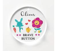 Personalised First Day of School Gift Acrylic Brave Button, Back To School Worry Anxiety Gift Keepsake Presents For Nursery Preschool Kids (RABBIT)
