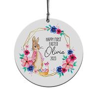 Personalised First Easter Gift For Children Hanging Decoration 1st Easter Bunny Wooden Ornament Custom Name Plaque Babies Keepsake Baby Gifts For Boys Girls Sign Milestone (PINK)