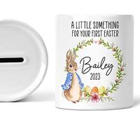 Personalised First Easter Money Box For Babies 1st Easter Gift Baby Girl Boy Piggy Bank Easter Keepsake Babies Gifts Custom Name Coin Box Ceramic (BLUE)