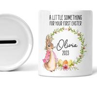 Personalised First Easter Piggy Bank A Little Something Money Box For Babies 1st Easter Gift Baby Girl Boy Easter Keepsake Babies Gifts Custom Name Coin Box Ceramic (PINK)