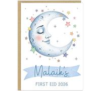 Personalised First Eid Card 2026 | Custom Own Name Moon Design Greeting Card | Muslim Eid Mubarak Gift | A5 Islamic Celebration Card For Eid (Blue Moon 1)