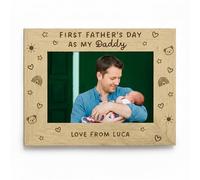 Personalised First Father’s Day Photo Frame 4x6, Wooden Engraved Picture Frame Gift for Dad, Custom Name New Dad Keepsake from Baby, 1st Father’s Day Present