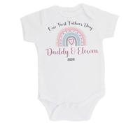 Personalised First Fathers Day Babygrow Gift from Baby to Daddy 1st Fathers Day Present Newborn- 12 Months New Baby Girl Rainbow Design Daughter (Newborn)
