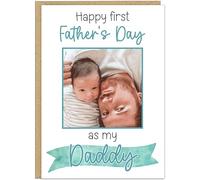 Personalised First Father's Day Daddy Cards - Upload Your Photo - Happy 1st Fathers Day - 7 Colours To Suit Dad - Add Name & Photo For Your Own Custom Card (Teal)