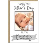 Personalised First Father's Day Daddy Cards - Upload Your Photo - Happy 1st Fathers Day - 7 Colours To Suit Dad - Add Name & Photo For Your Own Custom Card (Grey)