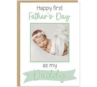 Personalised First Father's Day Daddy Cards - Upload Your Photo - Happy 1st Fathers Day - 7 Colours To Suit Dad - Add Name & Photo For Your Own Custom Card (Green)