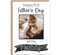 Personalised First Father's Day Daddy Cards - Upload Your Photo - Happy 1st Fathers Day - 7 Colours To Suit Dad - Add Name & Photo For Your Own Custom Card (Black)
