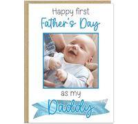 Personalised First Father's Day Daddy Cards - Upload Your Photo - Happy 1st Fathers Day - 7 Colours To Suit Dad - Add Name & Photo For Your Own Custom Card (Blue)