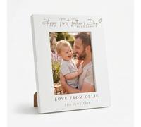 Personalised First Father's Day White Wooden Photo Frame, Laser Engraved, 6x4 Inch, for Dad, Daddy or Grandad