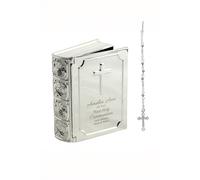Personalised First Holy Communion Bible Trinket Box with Rosary Beads Personalised Memento Company Silver One Size