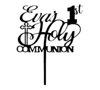 Personalised First Holy Communion Cake Topper Grail Cross Christening Baptism Confirmation 1st Communion Party Decor | Strong 3mm Acrylic (BLACK)