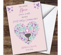 Personalised First Holy Communion Card For Niece Pink Heart | Custom Greetings Card For First Holy Communion Any Text Inside & Out