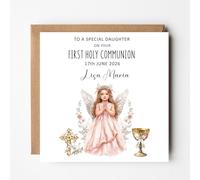 Personalised First Holy Communion Card to a Special Daughter, 14x14cm, Angel Design. Customise with Name and Date