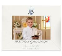 Personalised First Holy Communion Gift Photo Frame With Blue Cross for Boy
