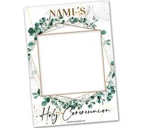 Personalised First Holy Communion Selfie Frame | Communion Decoration | Holy Communion Hanging Decorations | Communion Bunting | Communion Party Decorations | Holy Cross Botanical Leaf Print