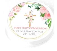 Personalised First Holy Communion Watercolour Cake Topper - 7.5" Round - Icing or Wafer (Icing)