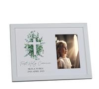 Personalised First Holy Communion White Photo Frame Gift With Cross