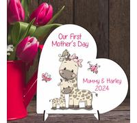 Personalised First Mother’s Day Heart Plaque | Custom Mum & Baby Keepsake | Sentimental Gift for New Mums | Unique Mother's Day Decoration Keepsake Heart (MDF Wood, Large - 19cm x 18.5cm)