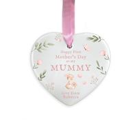 Personalised First Mother’s Day Ornament for Mummy, Custom Ceramic Hanging Decoration, New Mum Gift from Baby, 1st Mother’s Day Keepsake, Personalised Mum Ornament (Heart)