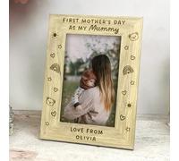 Personalised First Mother’s Day Photo Frame 4x6, Engraved Wooden Frame Gift for New Mum, 1st Mothers Day Present from Baby, Custom Mummy Mum Keepsake Picture Frame (Portrait)