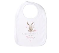 Personalised First Mother's Day Baby Gift Set, Happy First Mother's Day as My Mummy Bunny Design, Custom Name Baby Vest, Sleepsuit or Bib, White (Baby Bib: White, One size)