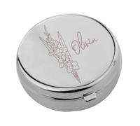 Personalised First Name & August Birthday Gladiolus Flower Compact Pill Pot with Mirror