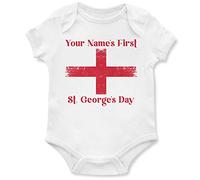 Personalised First St Georges Day England Cross Babygrow Baby Boy Girl 23rd April English Cross Flag Vest, 0-3 Months, White