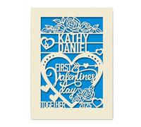 Personalised First Valentines Day Card | Customized Name and Laser Paper Cut Greeting Cards with Envelopes | Custom Valentines Gift Hand Finished in UK(Blue)