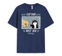 Personalised Fist Bump Best cat dad, cat Mum Ever just Ask T-Shirt - Personalised Gifts for Cat Lovers on Christmas, Halloween, Mother's Day, Father's Day, Birthday Navy