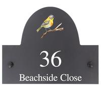 Personalised Flamecrest Bird Motif Natural Stone Slate House Name or House Number Plaque Sign - 25x20cm - Premium Smooth Stone Slate