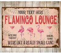PERSONALISED Flamingo Lounge Sign Small Gang Ladies Drinks Cocktails Pink Customised Wall Decor Metal Plaque