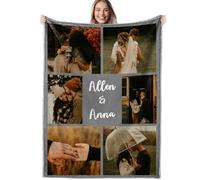 Personalised Flannel Blanket With Photo,Custom Picture Blanket,Customised Blanket With Face,Personalised Gifts For Women Men Kids Pets (6 Photos+Text)