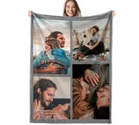 Personalised Flannel Blanket With Photo,Custom Picture Blanket,Customised Blanket With Face,Personalised Gifts For Women Men Kids Pets (4 Photos)