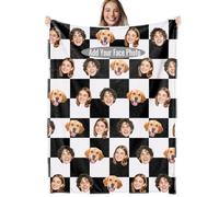 Personalised Flannel Blanket With Photo,Custom Picture Blanket,Customised Blanket With Face,Personalised Gifts For Women Men Kids Pets (Plaid+Face)